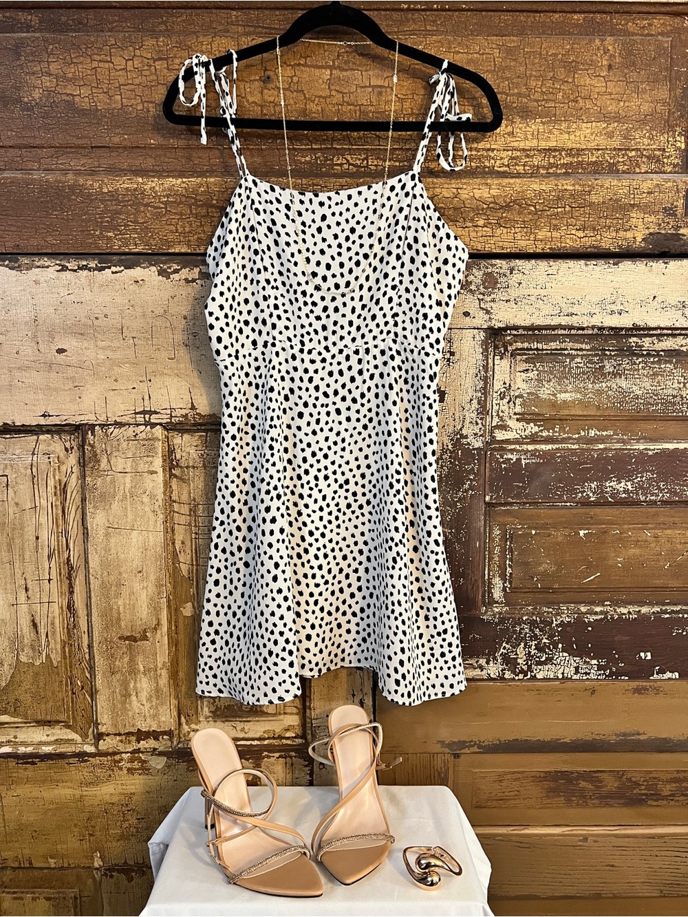 Lola Grace White Polka Dot Mini Dress | Tie Strap Sundress | Size M